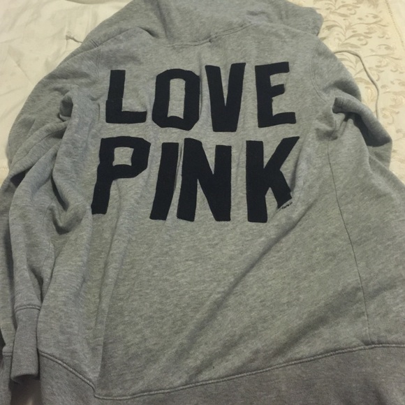 PINK grey hoodie zip up with pockets.