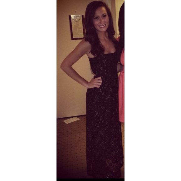 Céline by Champion Dresses & Skirts - Black & gold lace maxi with cut out at back