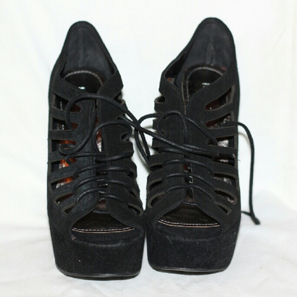 Bakers Gladiator Lace Up Platform Wedges