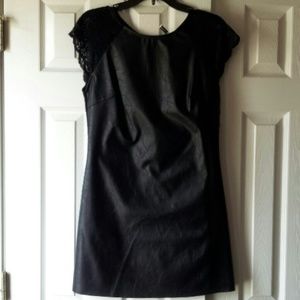 SOLD Short black faux leather dress