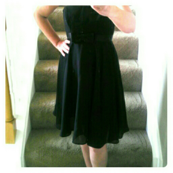 ABS strapless black dress with satin bow