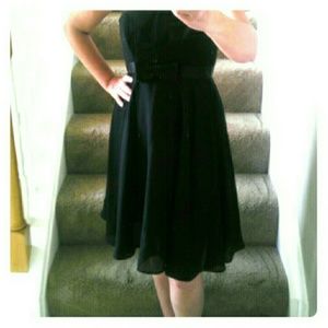 ABS strapless black dress with satin bow