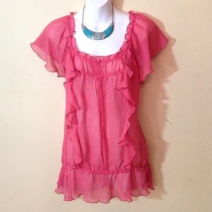Pink ruffle sheer blouse