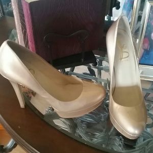 Gold patent leather heels
