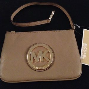 Khaki Michael Kors Leather Wristlet