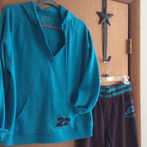 Turquoise and brown warm up suit