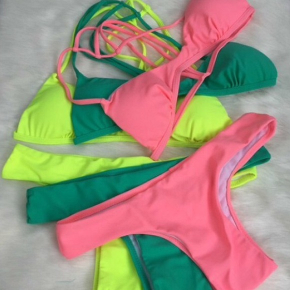 coral cheeky bathing suit/ bikini