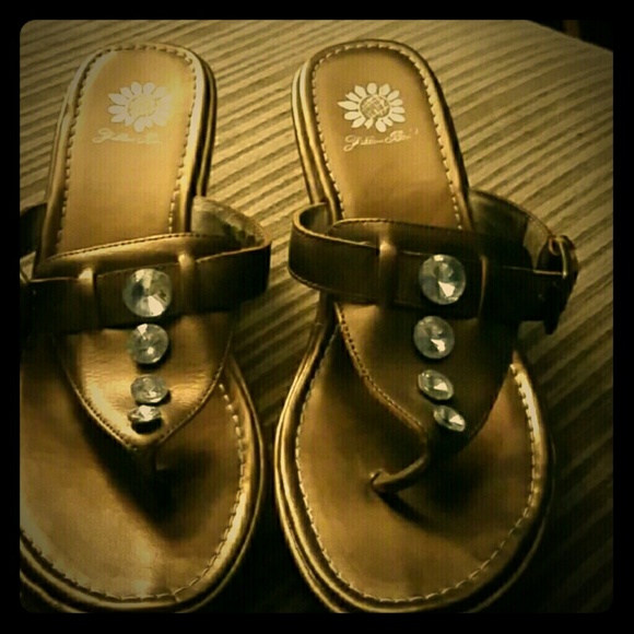Blinged out flip-flops  Bronze wedges,