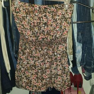 Brown Floral Strapless Top