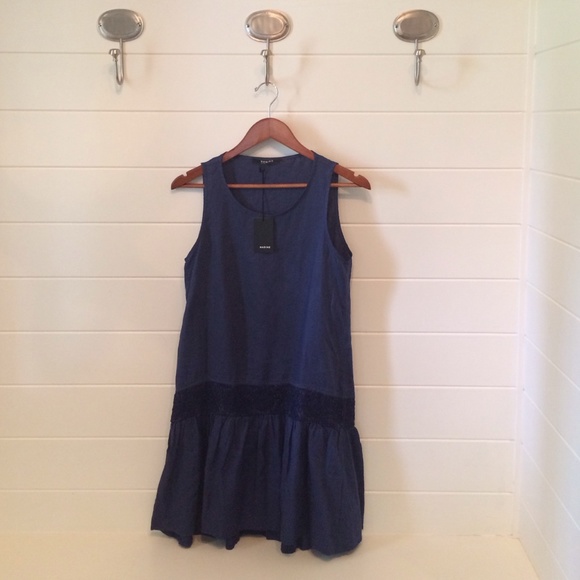 Nadine linen drop waist blue dress