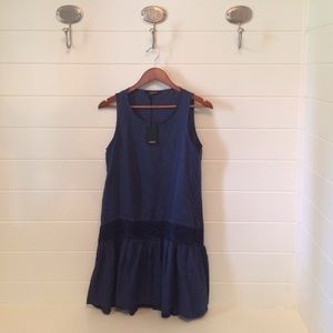 Nadine linen drop waist blue dress