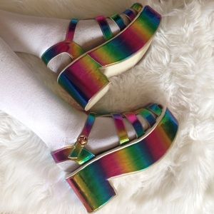 Rainbow Holographic Gladiator Platform Sandals
