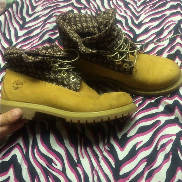 A pair of timberland fold down boots