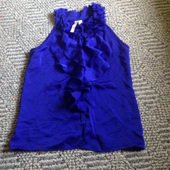 Royal blue ruffled blouse