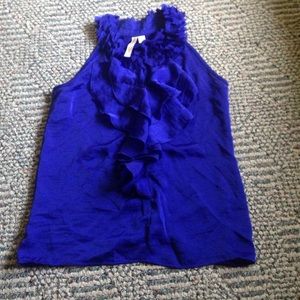 Royal blue ruffled blouse