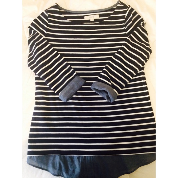 Loft Navy/ White 3/4 Sleeve Top