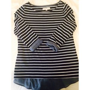 Loft Navy/ White 3/4 Sleeve Top