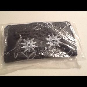 Blue denim floral wallet