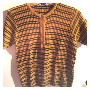Vintage knit dark yellow striped short SLVE top