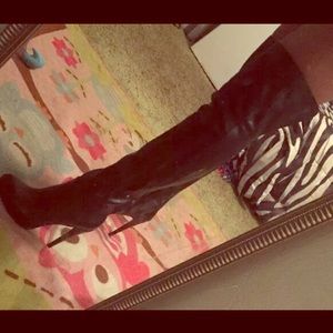 Akira knee high black heeled boots