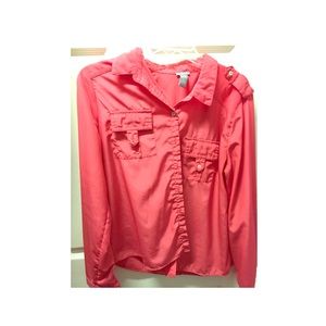 Pink/Coral long button up sleeved blouse