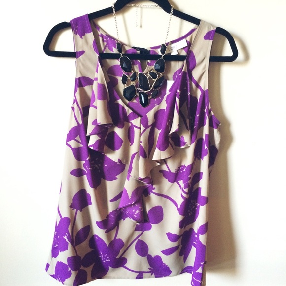 BUNDLED-Purple & Creme Ruffle Blouse