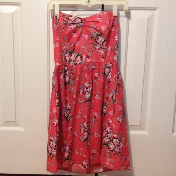 Pink Floral Strapless Dress