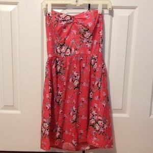 Pink Floral Strapless Dress