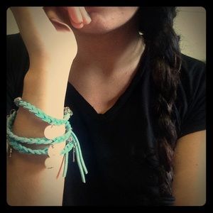 Wrap around blue leather charm bracelet