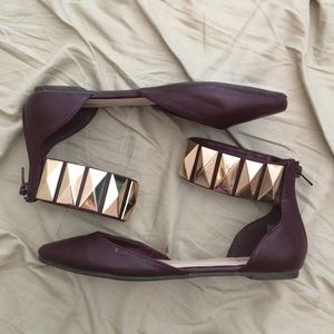 Dark purple studded strap flats