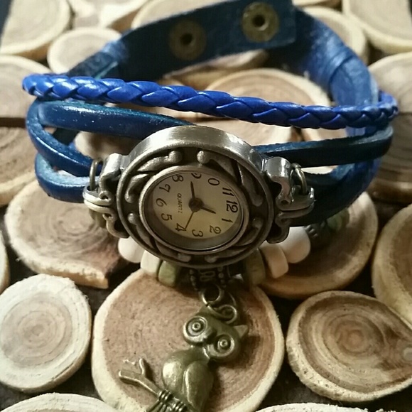 Leather wrap watch blue and black