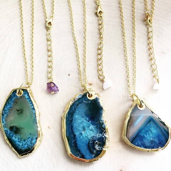 Free People Jewelry - Blue Agate Gold Plated Necklace