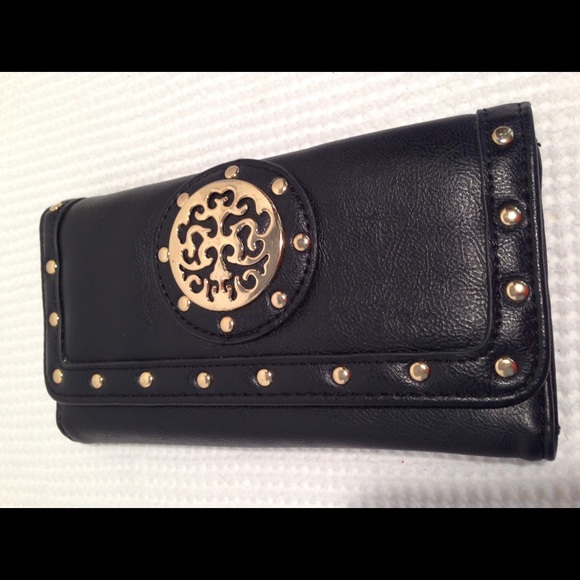 CeeKlein Black studded tri fold wallet.
