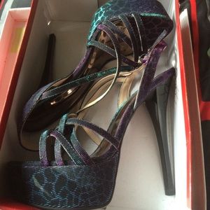 Brand new! Black/blue/purple leopard print heels.