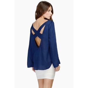 Cobalt blue blouse with open back criss cross