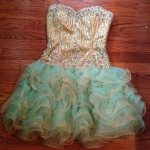 Hannah S turquoise and gold prom dress