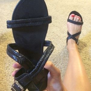 Black leather braided sandals