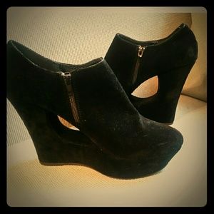 Black Peep Wedges, Closed Toe