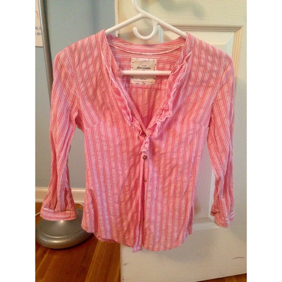 Abercrombie pink and white striped button down