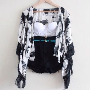 Tie Dye Fringe Kimono
