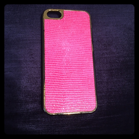 Tribeca Accessories - Gold Trim Leather Hardshell Case iPhone5 Pink