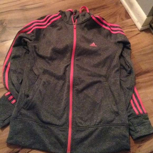 Adidas pink and gray zip up sweater