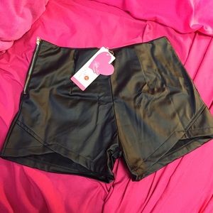 Black leather shorts