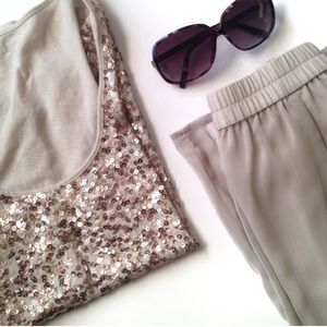 Express Tops - πHPπ Beige Sequin Tank Express Tops - πHPπ Beige Sequin Tank