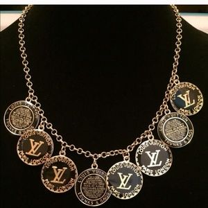 Designer inspired black & gold coin necklace