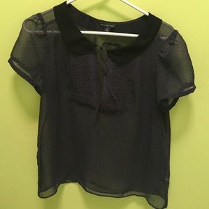 American eagle see-through navy polka dot shirt