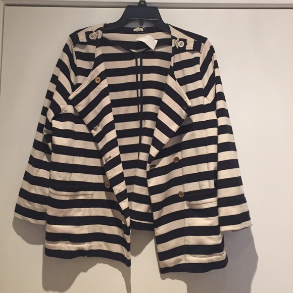 J Crew Navy and Ivory Striped Blazer. NWT XL