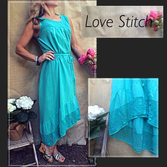 Love Stitch Dresses & Skirts - HI-LOW Turquoise Dress w/ Crochet Accent NWOT