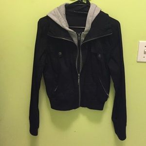 Hooded layered black jacket
