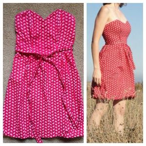 Red floral vintage style strapless dress